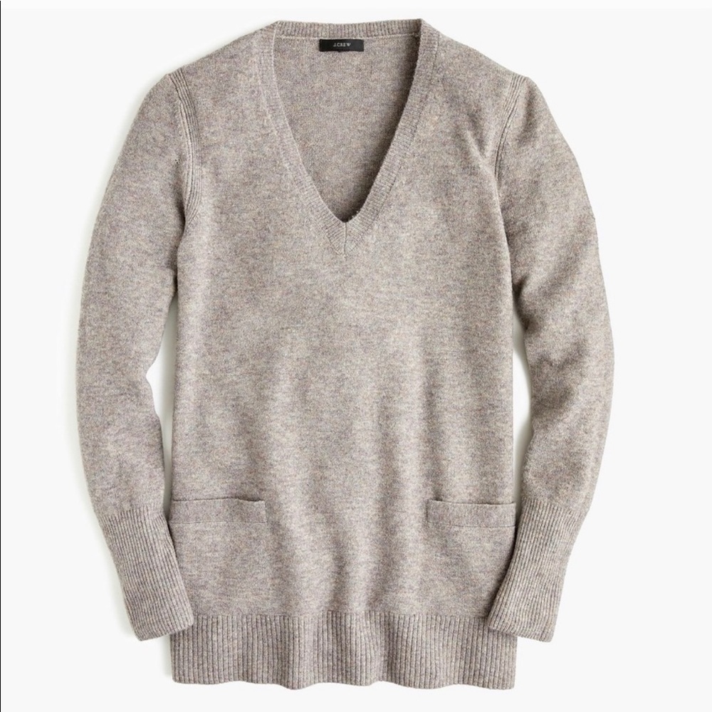 NWT J Crew Wool Alpaca V-neck Pocket Tunic Preppy Academia Sweater XXS